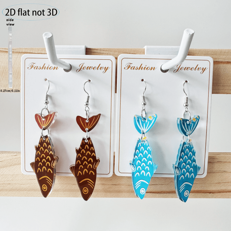 2pcs Vintage Fish-Shaped Pendant Earrings, Cute Daily Wear